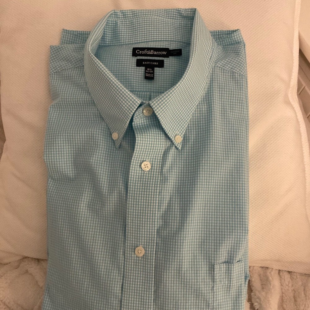 Men’s Croft & Barrow Turquoise Gingham Dress Shirt